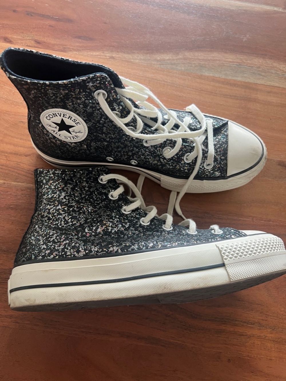 Converse High Top Glitter Black and White Sneakers